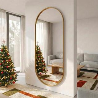 Espelho Oval Grande Corpo Inteiro 170X70cm Com Moldura Alumínio Para Quarto Sala Decorativ