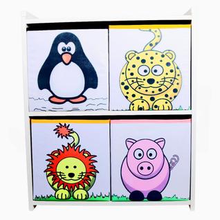 ESTANTE NICHO COM CAIXAS ESTAMPADAS - Leopardo - Leão - Pinguim - Vaquinha