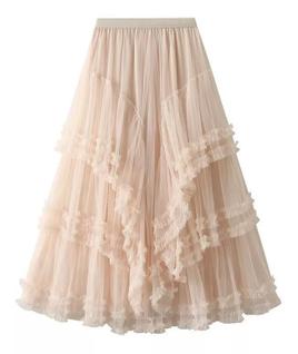 F3715-Saia Feminina Babado Camada Festa Elegante Luxo M427