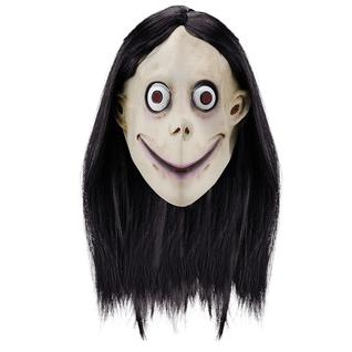 Fantasia de cosplay de Halloween, cabeça de látex, cabelo preto, máscara fantasma