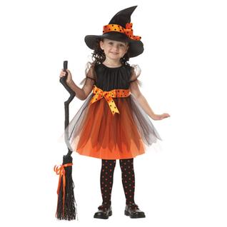 Fantasia de Halloween JIFRE Cute Orange Witch para meninas de 2 a 3 anos