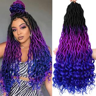 Faux Locs Crochet Hair Ms Aloe Ombre Roxo Azul 20 polegadas