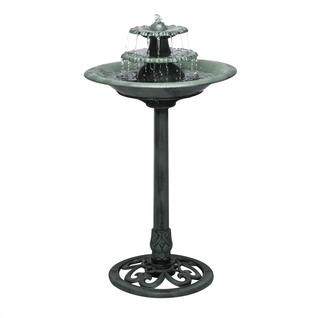 Fonte de água com pedestal de 3 camadas no piso externo e banheira para pássaros