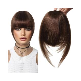 Franja Natural Preta E Marrom Com Clipe, 100% Cabelo Humano, Estilo Francês Grosso Com Lat