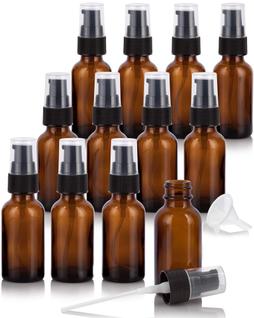 Garrafa redonda Boston de vidro âmbar de 30 mL com bomba de tratamento (pacote com 12)