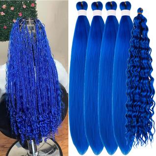Gozill Blue Braiding Hair Cabelo boho pré-esticado para trança colorida, tranças em caixa 