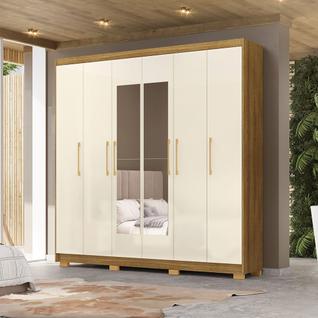 Guarda Roupa Casal Forest 6 Portas 2 com Espelhos Bater 6 Gavetas com Cabideiros MDF Natur