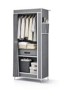 Guarda Roupa Portátil Dobrável Cinza Cabideiro e Prateleiras