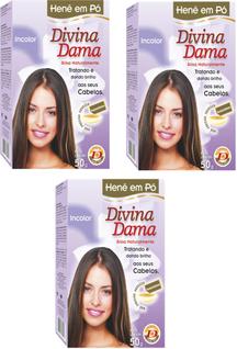 Hene em Po Divina Dama 03x50gr Jaborandi ( Cores Incolor, Chocolate, Preto, Azulado, Casta