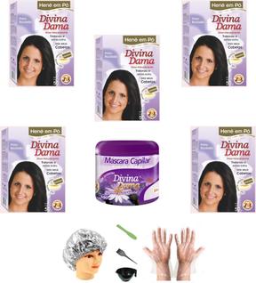 Hene em Po Divina Dama 05x50gr Jaborandi (Incolor, Chocolate, Preto, Azulado, Castanho) ki