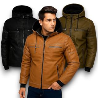 Jaqueta De Couro Com Capuz Casaco Slim Forrado material sintético Peluciada Masculina qual