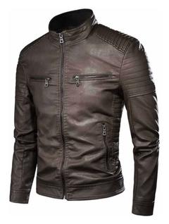 Jaqueta de couro masculina impermeável slim