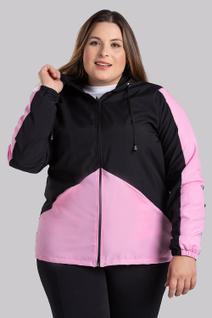 Jaqueta Feminina Plus Size em Microfibra Bicolor Bolso Frente com Forro e Capuz - Serena