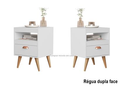 Jogo 2 Mesas de Cabeceira com gaveta Sam cor Branco  / Nature - JM Casa dos Móveis