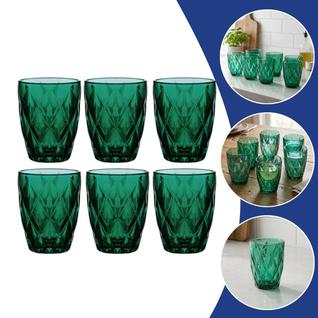 Jogo 6 Copos De Vidro Diamond Verde Jade 280ml Água Suco