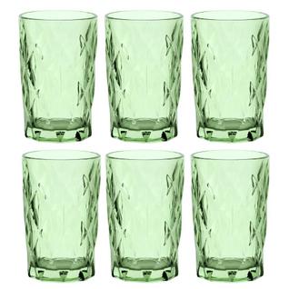 Jogo C/ 6 Copos de Vidro Diamond Verde Esmeralda 350ml Luxo Bebidas Água Suco