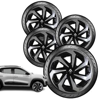 Jogo Calota Spider Black Silver Aro 15 Renault Clio Sandero