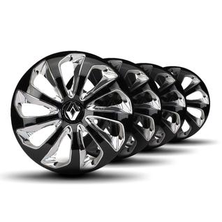 Jogo Calota Velox Aro15 Black Chrome Elitte c/Emblema Renault