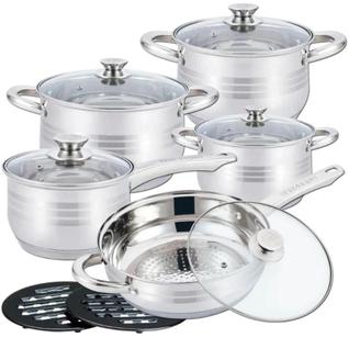 Jogo de Panelas Aço Inox Original 19 Peças Acessórios com Fundo 9 Camadas Indução e Gás