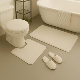 Jogo de Tapete Piso Para Banheiro Luxo 3 Peças Antiderrapante Soft  Elegância para o Seu B