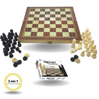 Jogo Xadrez Dama Gamão Madeira Tabuleiro 3 Em 1 29x29