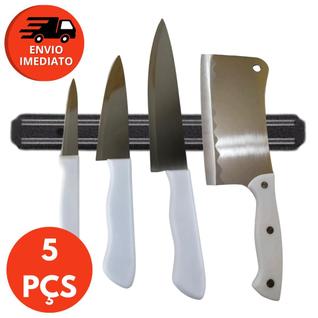 Kit 01 Barra Magnética 50cm E Jogo Com 03 Facas E 01 Cutelo Profissional 6” Organizador Co