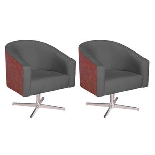 kit 02 Poltronas Luiza Base Giratória de Metal Sintético Nozes e Linho Chumbo - Doce Sonho