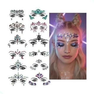 Kit 03 Adesivos Strass Maquiagem Festas Carnaval Cor Prata