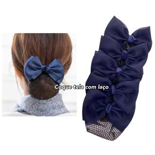 Kit 05 Redinha Laço Azul Coque Cabelo Preso Profissional Feminino Uniforme