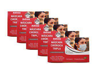 Kit 10 Caixas de Máscara Descartável Tripla Camada com Elástico e Clip Nasal  - MEDPROTED