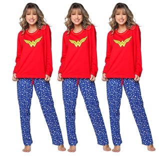 Kit 10 Pijamas Manga Longa Estampa Mulher Maravilha Inverno