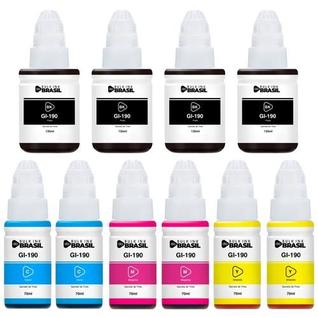 Kit 10 tintas GI-190 4 Preto, 2 ciano, 2 magenta, 2 amarelo compatível canon G3102, G3110,