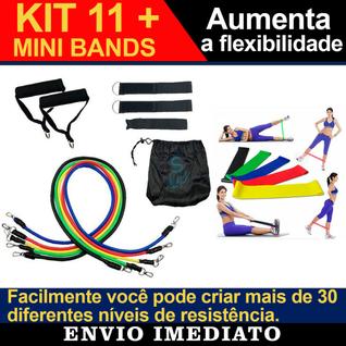 Kit 11 + 5 Mini Bands Faz Mais de 30 Exercícios de Resistência Diferentes Aumenta a Flexib