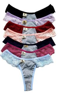 Kit 12 Calcinhas Fio Dental Algodão Feminina Rendada Lingerie Sexy Revenda - Calcinha Atac