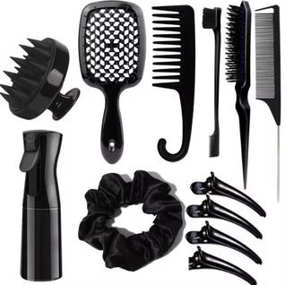 Kit 12 Escova Para Cabelos Cacheados Natural Curvo Rattail Pente Conjunto Ferramentas De S