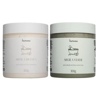 Kit 2 Argila Branca e Verde Natural Pele Corpo Via Aroma 300g