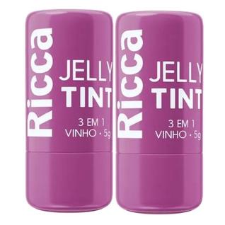 Kit 2 Bastão Ricca Jelly Tint 3 em 1 Vinho para Lábios, Bochechas e Olhos