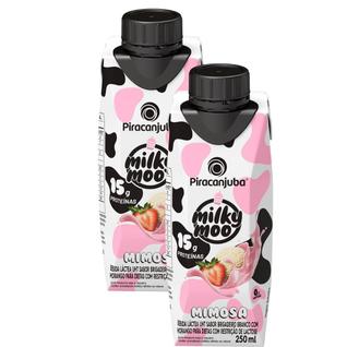 Kit 2 Bebida Láctea Pirancanjuba Milky Moo Mimosa Sabor Brigadeiro Branco com Morango com 