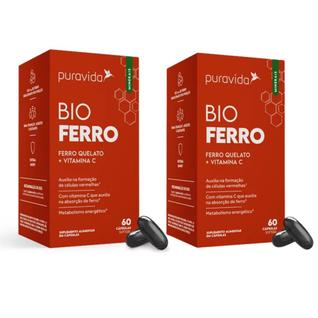 Kit 2 Bio Ferro Vitaminas C Ferro Quelato 60 Cápsulas PuraVida