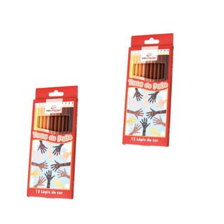 kit 2 Caixas De Lápis de Cor Tons de Pele com 12 Cores Cada