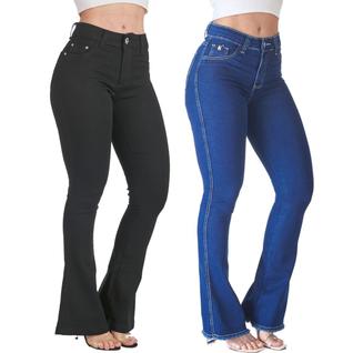 Kit 2 Calças Flare Jeans HNO Jeans Petit Flare Azul Marinho e Preta