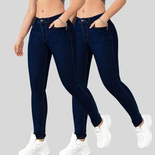 KIT 2 Calças Jeans Feminina Cintura Alta Skinny com Lycra