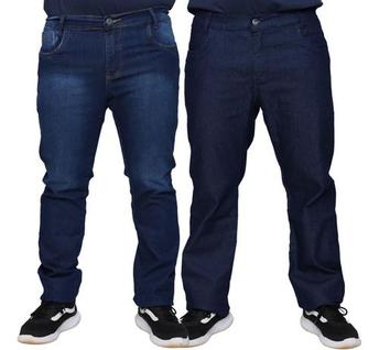 Kit 2 Calças Jeans Stretch Lycra Masculina Slim Algodão e Elastano Linha Premium 48 ao 56