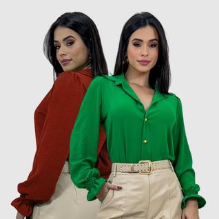 Kit 2 camisa social feminina manga lastex