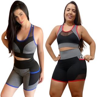 Kit 2 Conjuntos Fitness Academia Feminino Top e Short (4 peças)