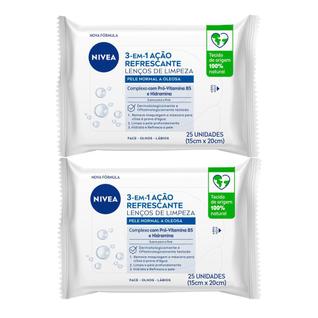Kit 2 Lenços de Limpeza Facial Nivea 3 em 1 Ação Refrescante Pele Normal a Oleosa 25 Unida