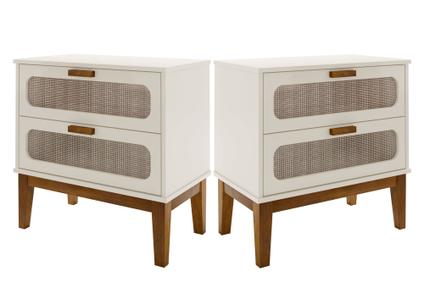 kit 2 mesa de cabeceira estilo retro com pé de madeira maciça santorini 60cm grande para c
