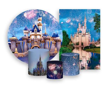Kit 2 Painéis De Festa + Trio De Capas Cilindro - Castelo Noite com Fogos 002