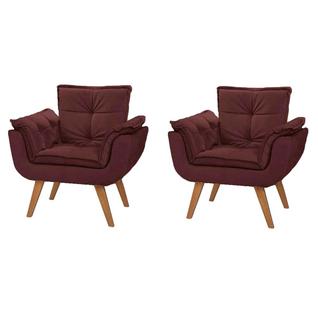 Kit 2 Poltrona Decorativa Canoa Retrô Suede Marsala para Sala de Estar Luxo Escritório Qua