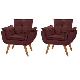 Kit 2 Poltrona Decorativa Opala Suede Marsala  para Sala de Estar Luxo Escritório Quarto
